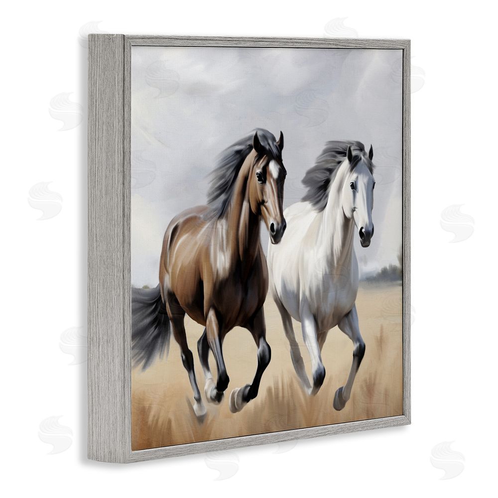 Kim Allen Wild Run Twin Horses Gray Framed Giclee Wall Art Print