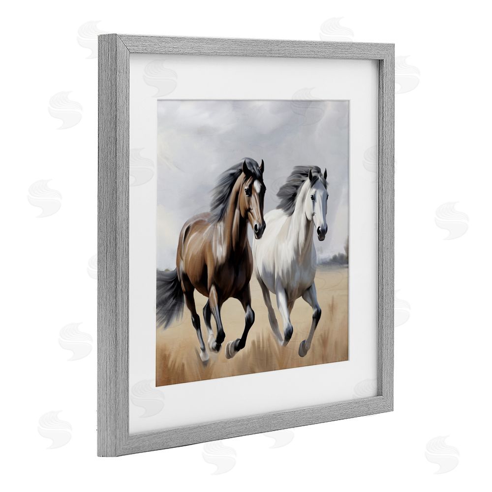 Kim Allen Wild Run Twin Horses Gray Framed Print Under Glass Wall Art