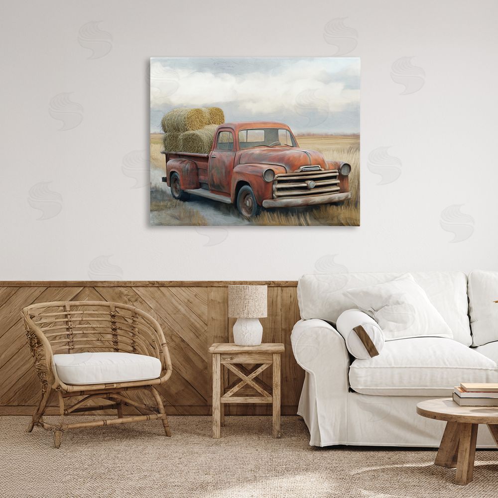 Kim Allen Hay Time Farm Truck Load Canvas Wall Art Print in Room