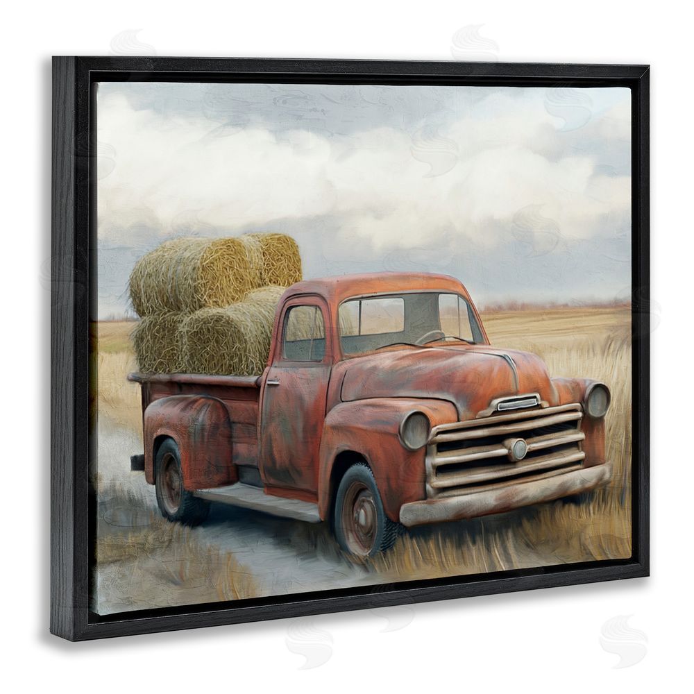 Kim Allen Hay Time Farm Truck Load Black Floating Frame Canvas Wall Art Print