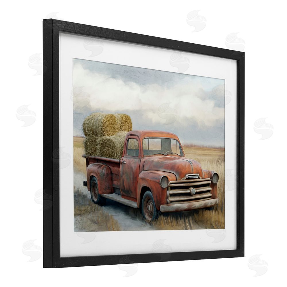 Kim Allen Hay Time Farm Truck Load Black Framed Print Under Glass Wall Art