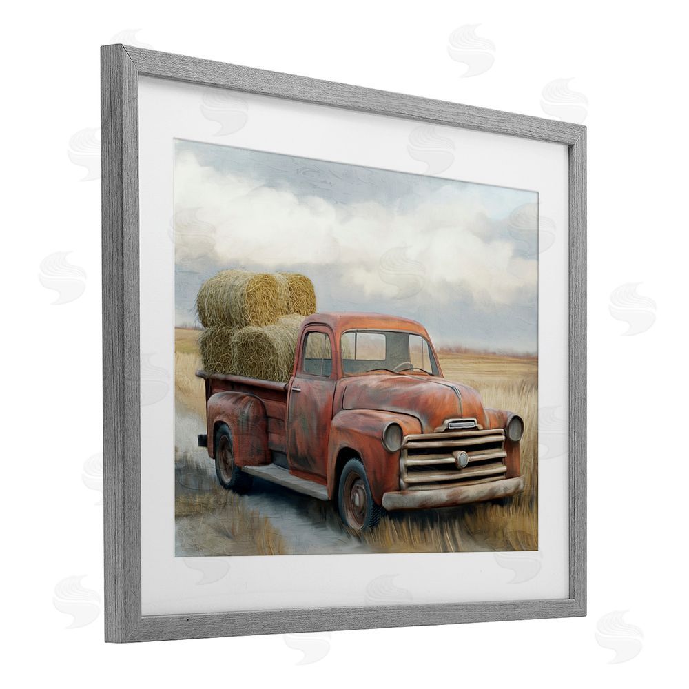 Kim Allen Hay Time Farm Truck Load Gray Framed Print Under Glass Wall Art