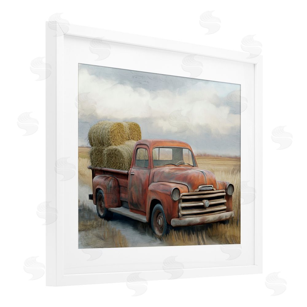 Kim Allen Hay Time Farm Truck Load White Framed Print Under Glass Wall Art