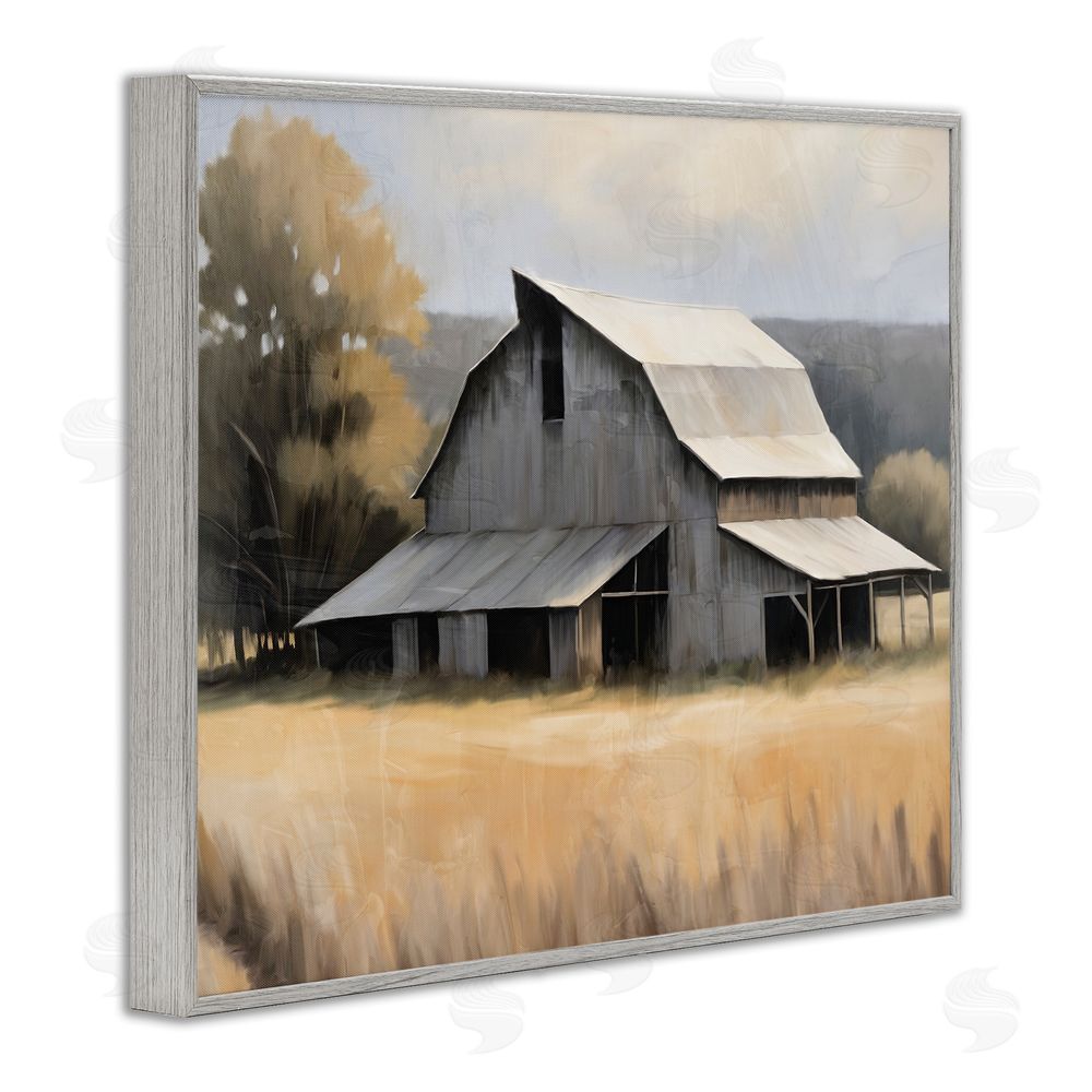 Kim Allen In The Field Farm Structure Gray Framed Giclee Wall Art Print