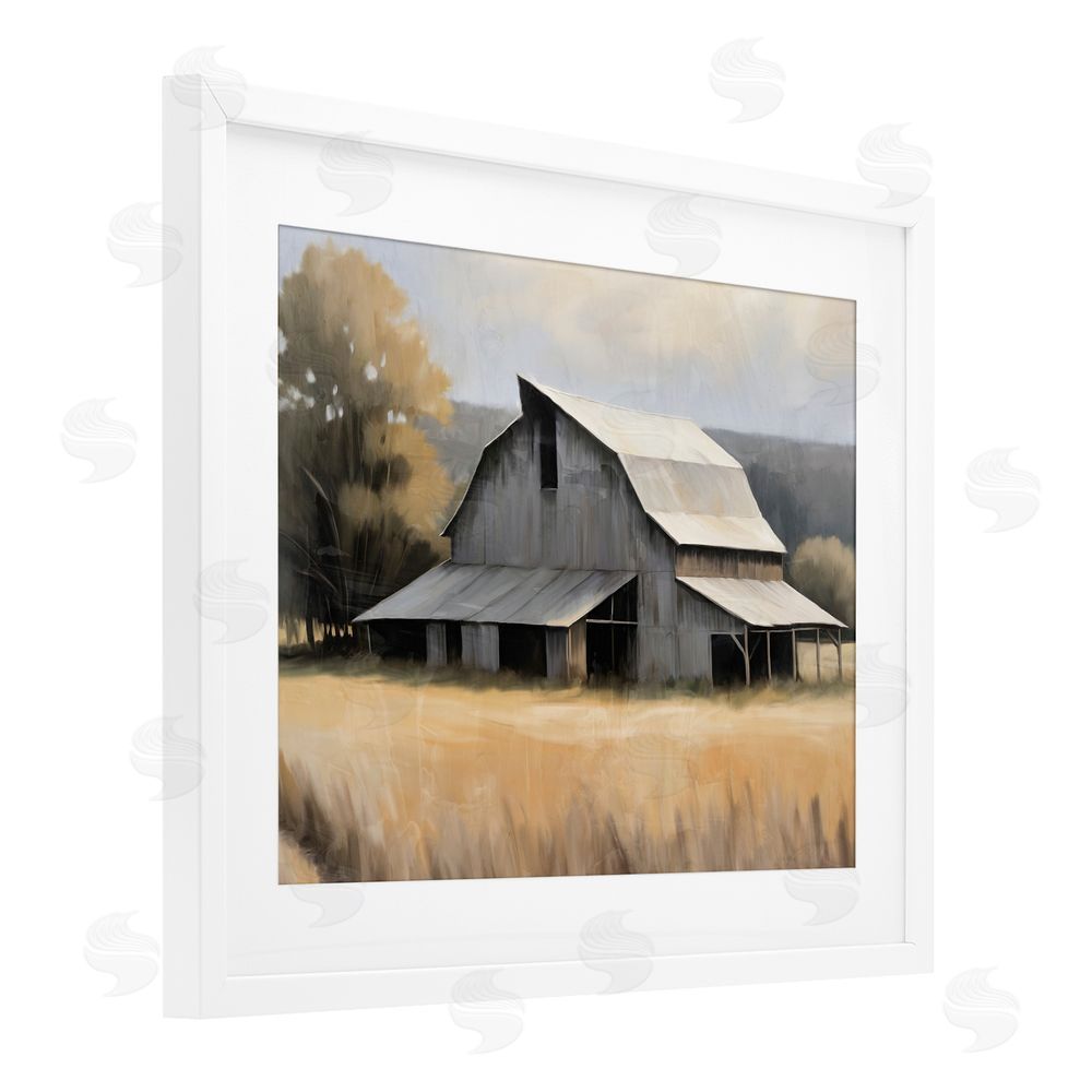 Kim Allen In The Field Farm Structure White Framed Print Under Glass Wall Art