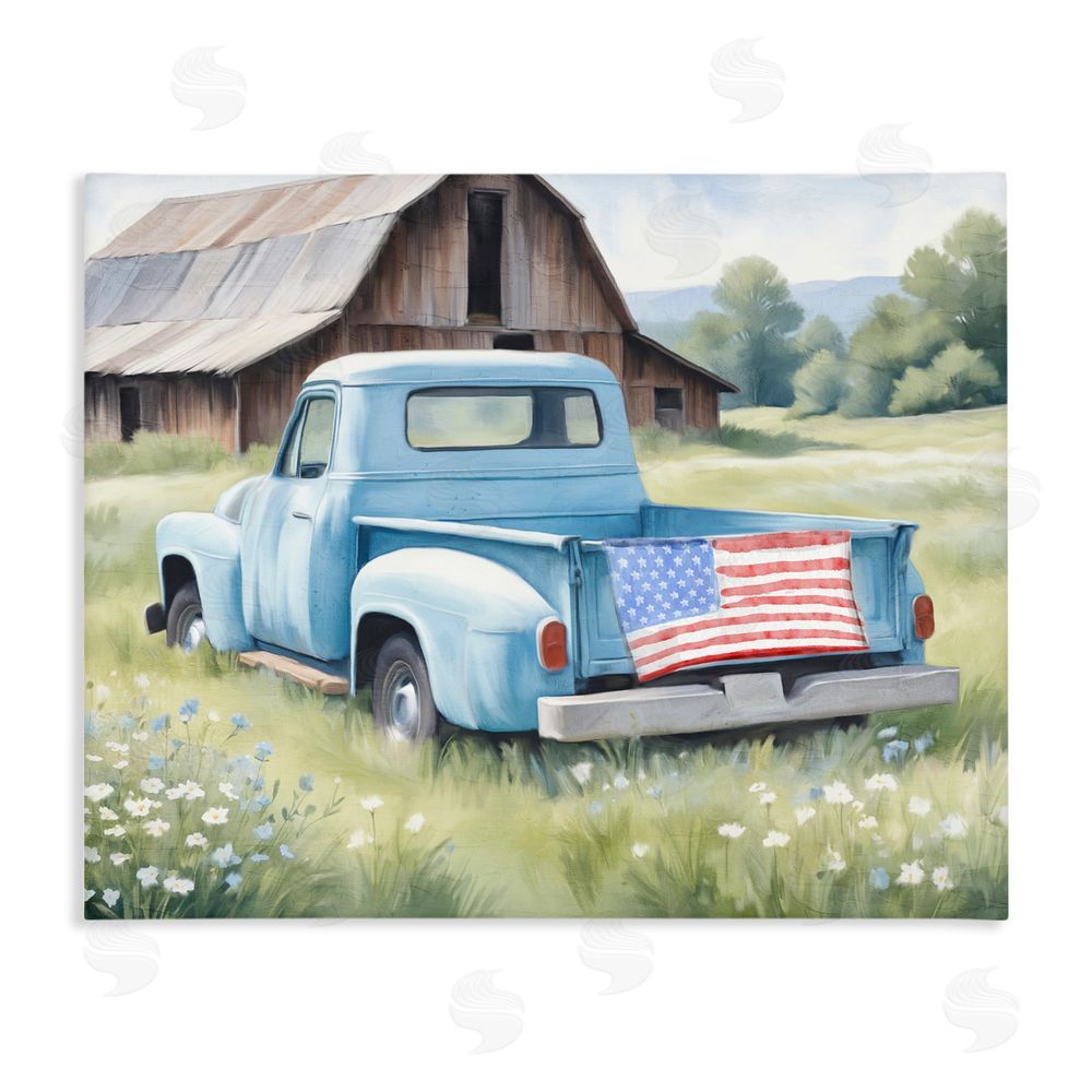 Kim Allen American Pride Truck on Farm Stretched Canvas Wall Art