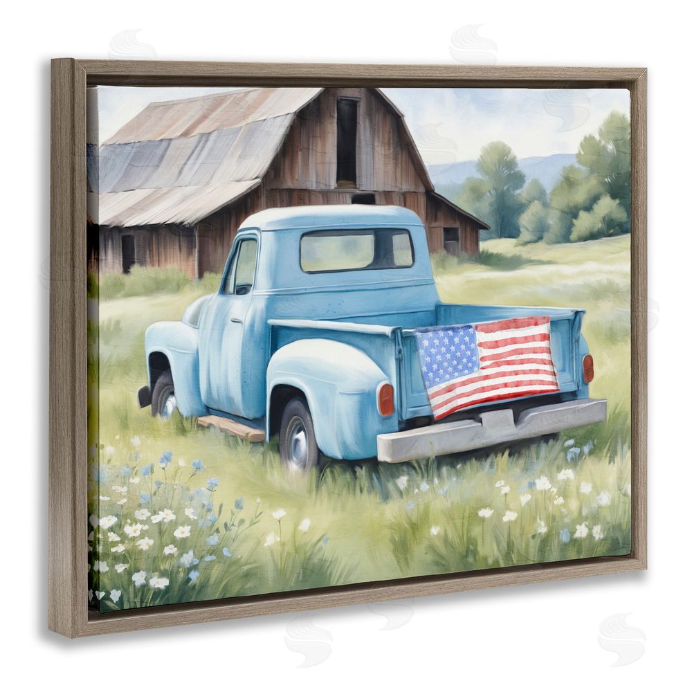 Kim Allen American Pride Truck on Farm Brown Floating Frame Canvas Wall Art Print