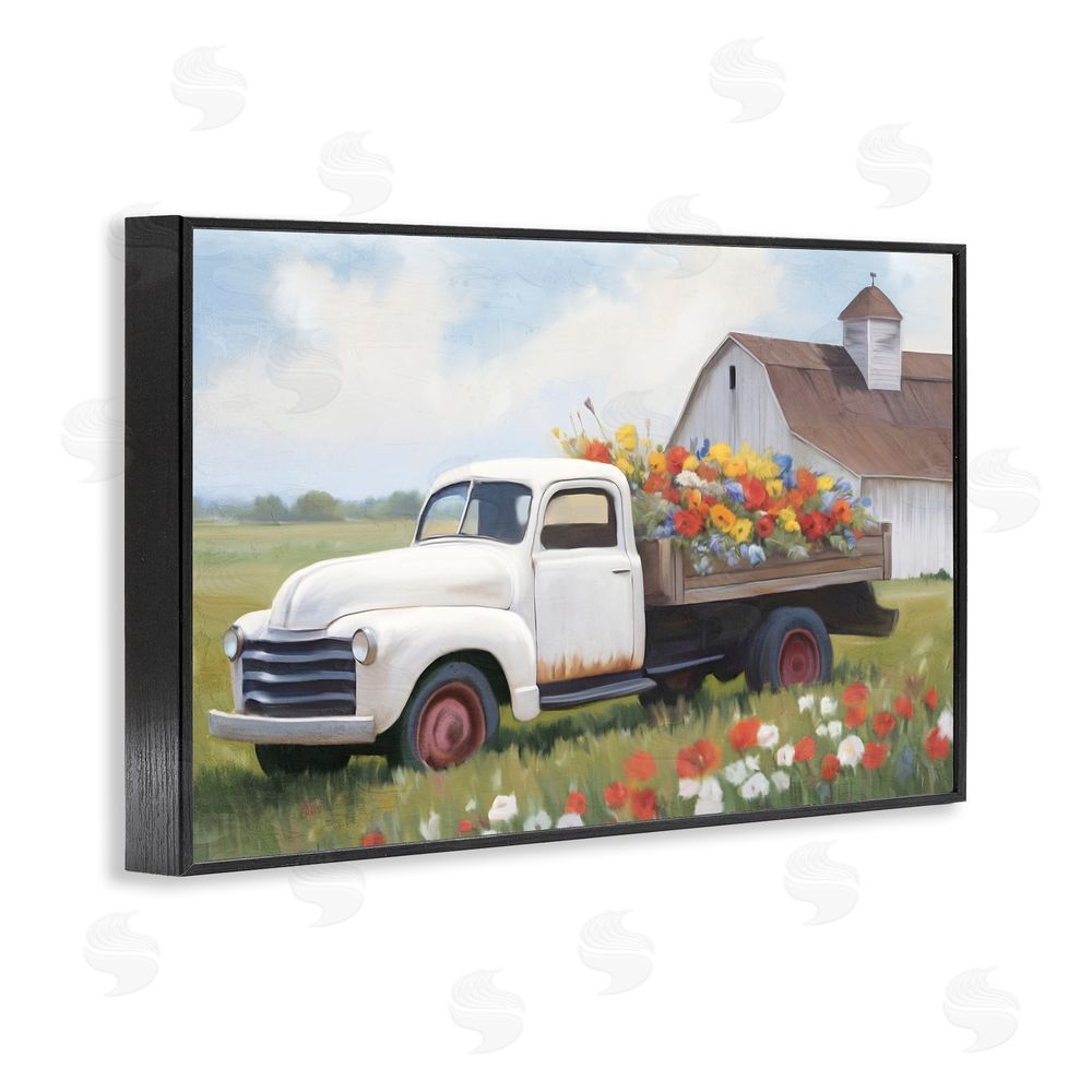 Kim Allen White Delivery Floral Truck Black Framed Giclee Wall Art Print
