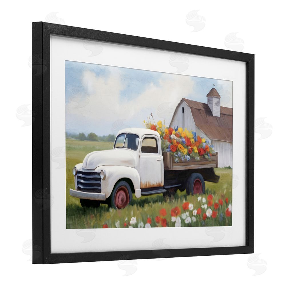 Kim Allen White Delivery Floral Truck Black Framed Print Under Glass Wall Art