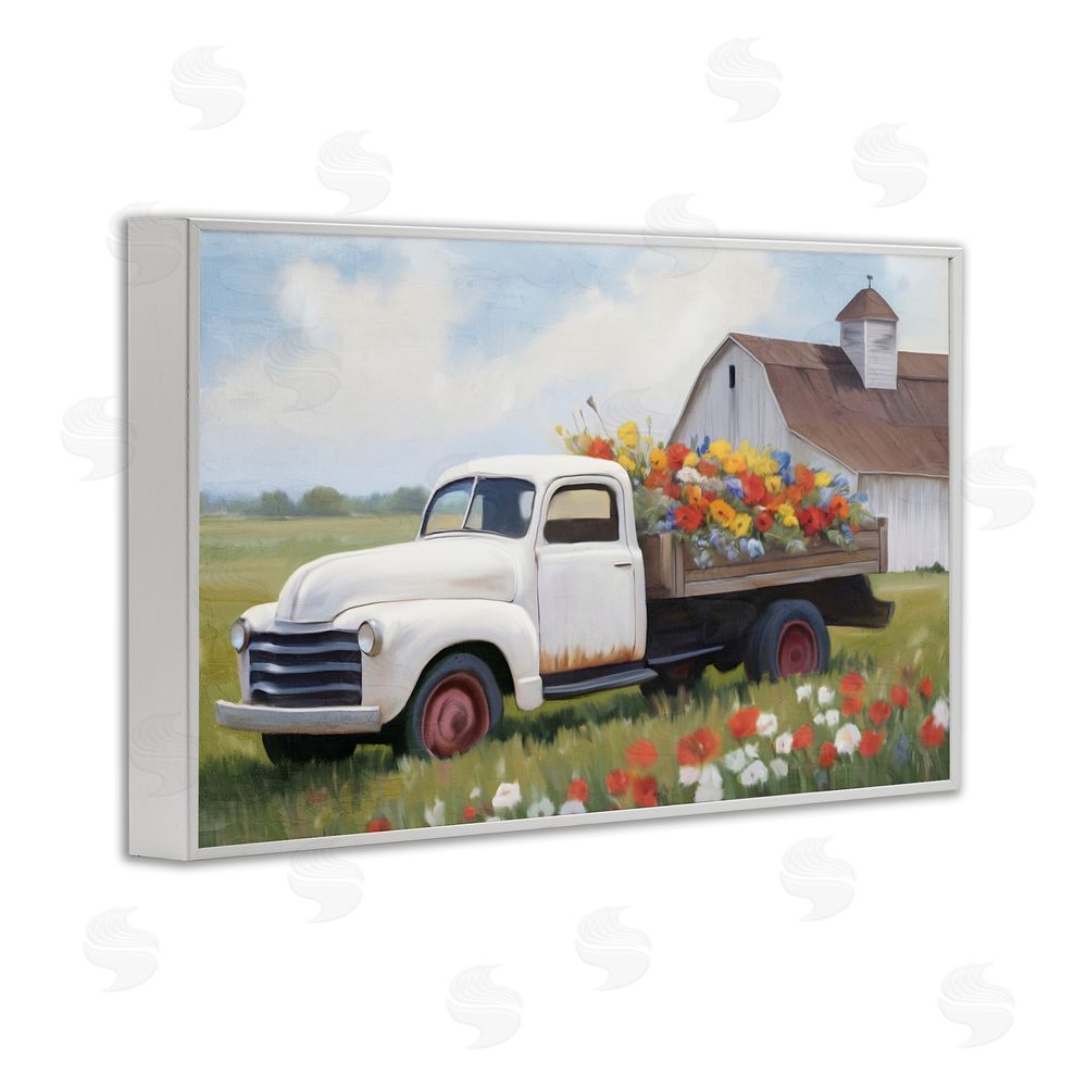 Kim Allen White Delivery Floral Truck White Framed Giclee Wall Art Print