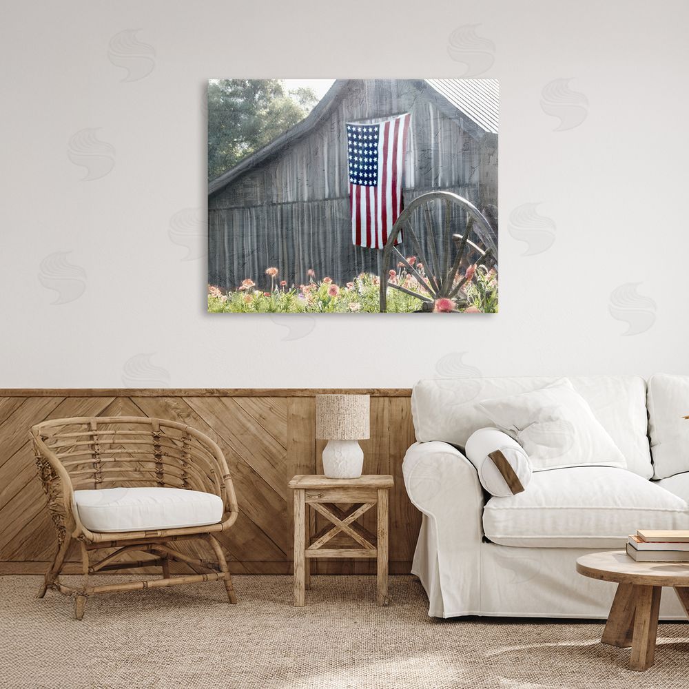 Kim Allen USA Wagon Wheel Barn Stretched Canvas Wall Art in Room