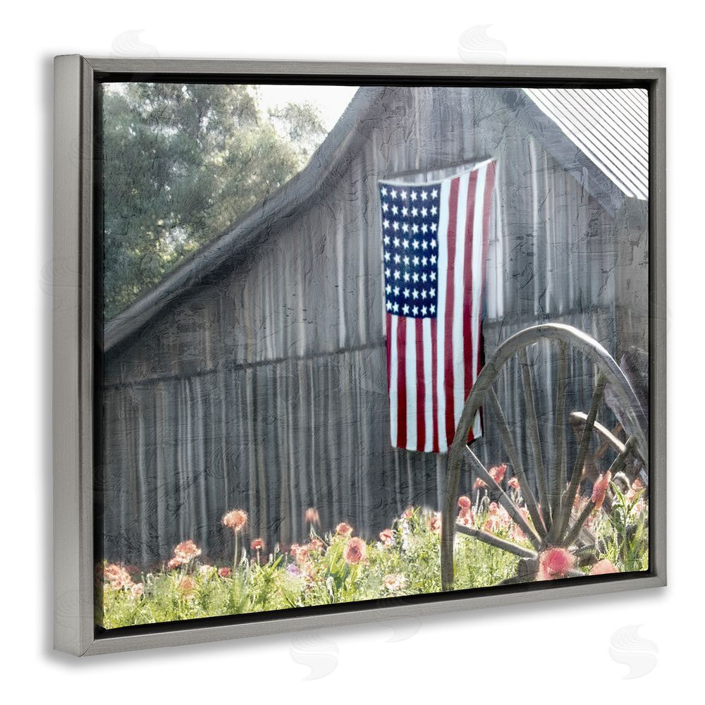 Kim Allen USA Wagon Wheel Barn Gray Floating Frame Canvas Wall Art Print