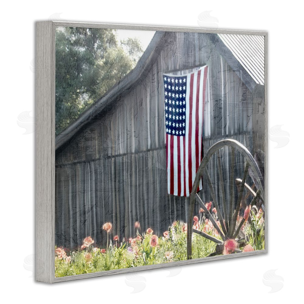 Kim Allen USA Wagon Wheel Barn Gray Framed Giclee Wall Art Print
