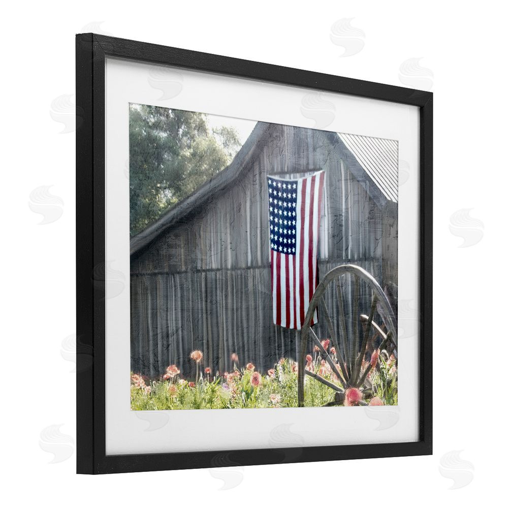Kim Allen USA Wagon Wheel Barn Black Framed Print Under Glass Wall Art