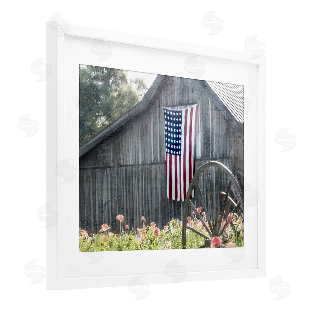 Kim Allen USA Wagon Wheel Barn White Framed Print Under Glass Wall Art