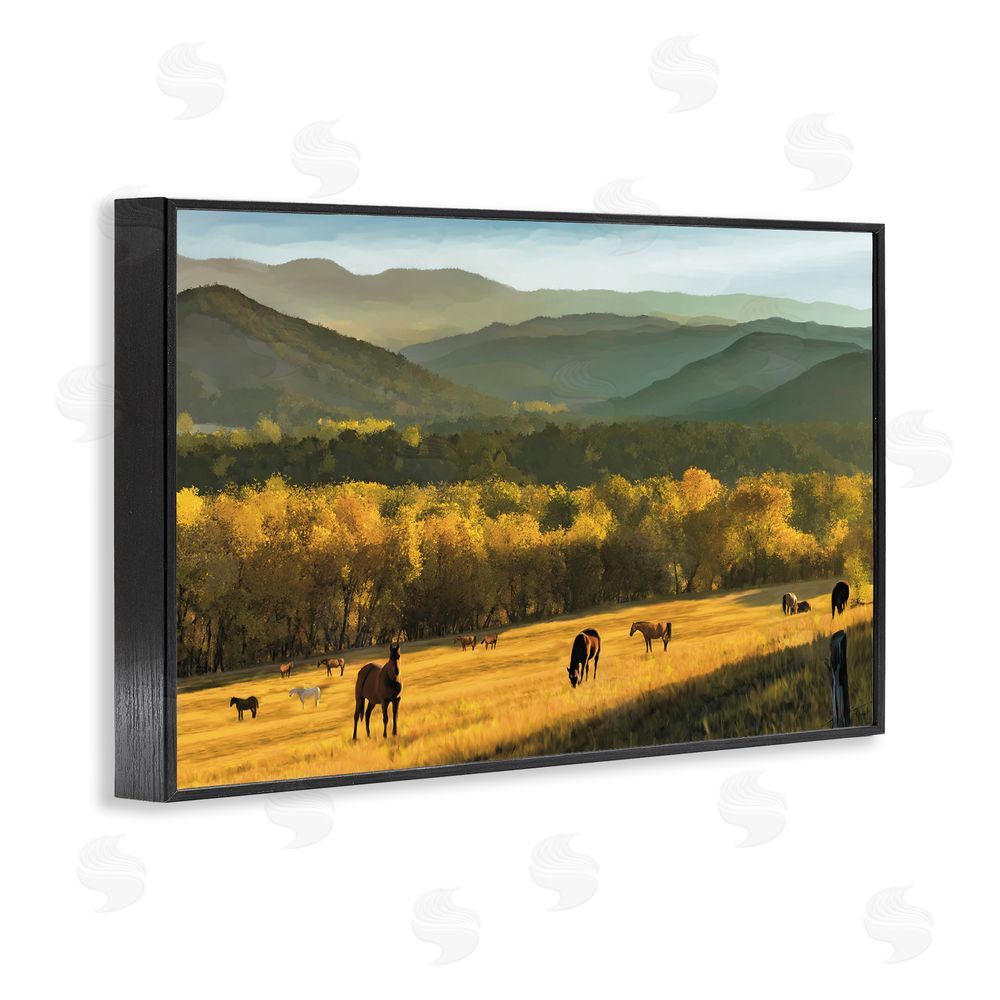 Renel Peters Grazing Horses in Valley Black Framed Giclee Wall Art Print