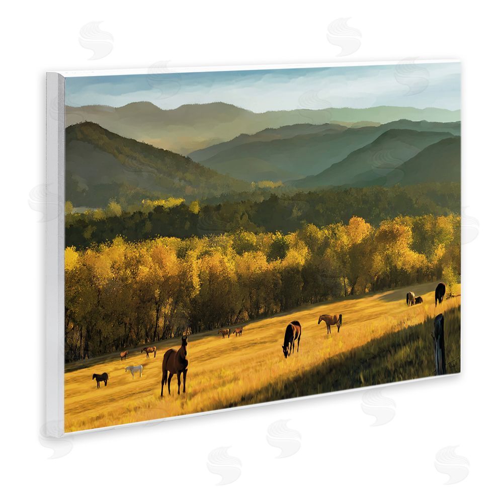 Renel Peters Grazing Horses in Valley Wall Plaque Art Print