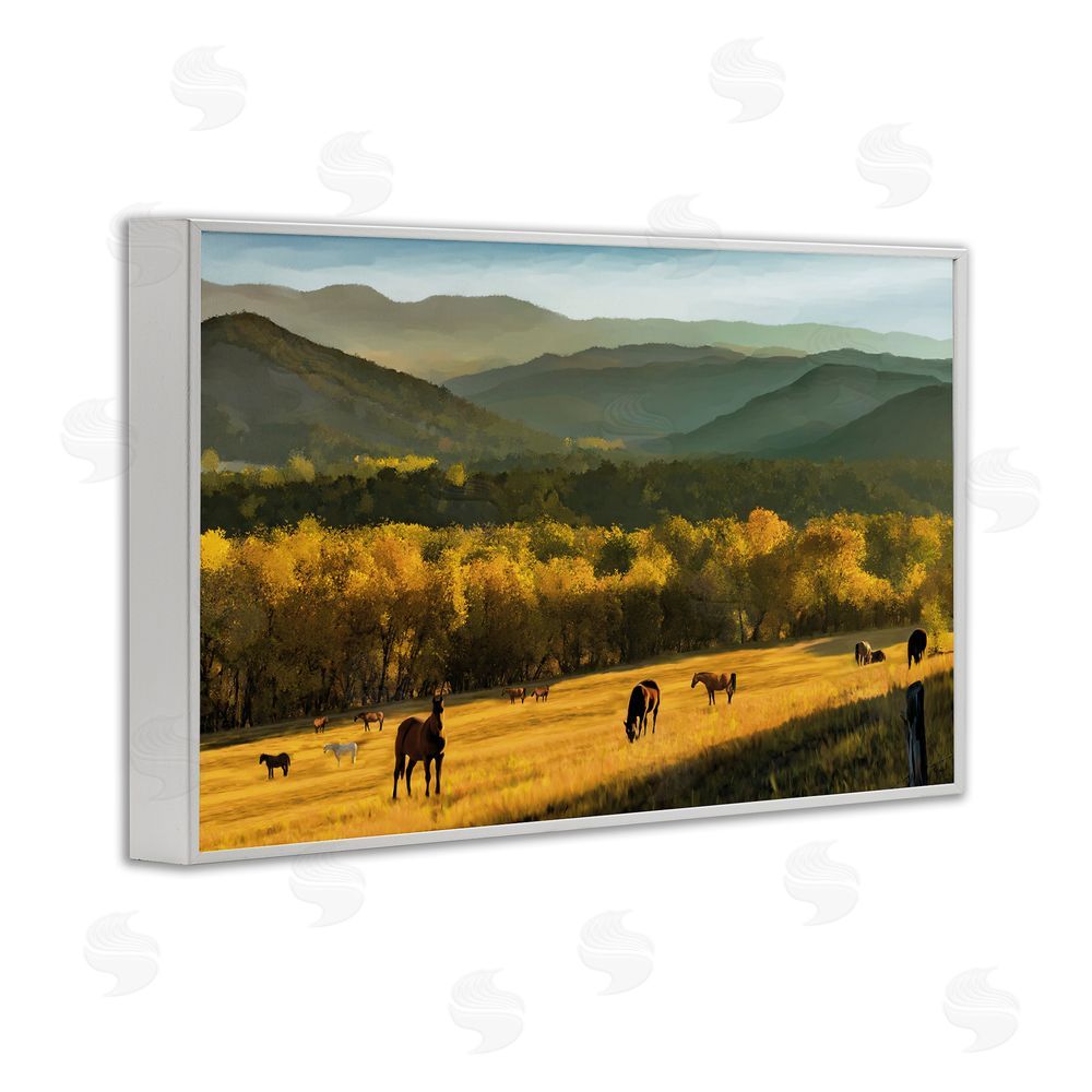 Renel Peters Grazing Horses in Valley White Framed Giclee Wall Art Print