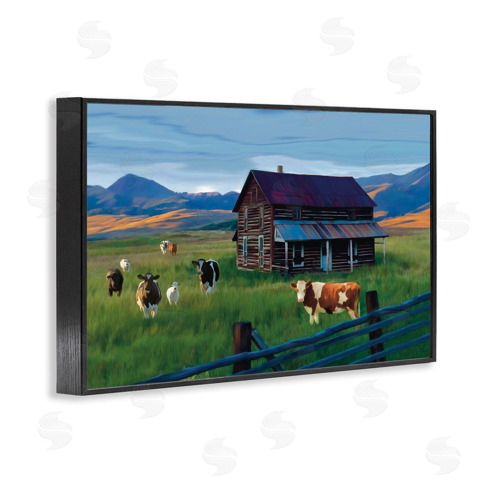 Renel Peters Grazing Cattle at Solitary Cabin Black Framed Giclee Wall Art Print