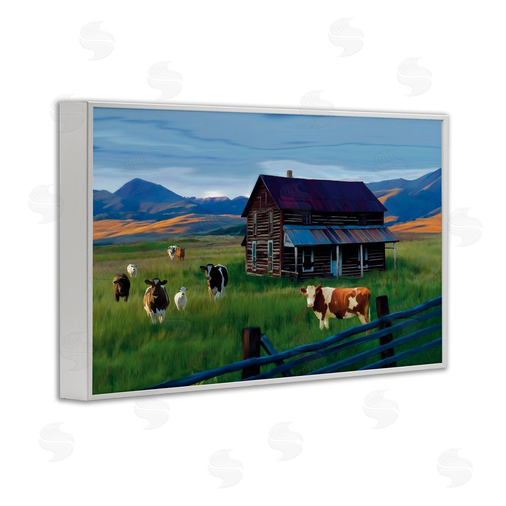 Renel Peters Grazing Cattle at Solitary Cabin White Framed Giclee Wall Art Print
