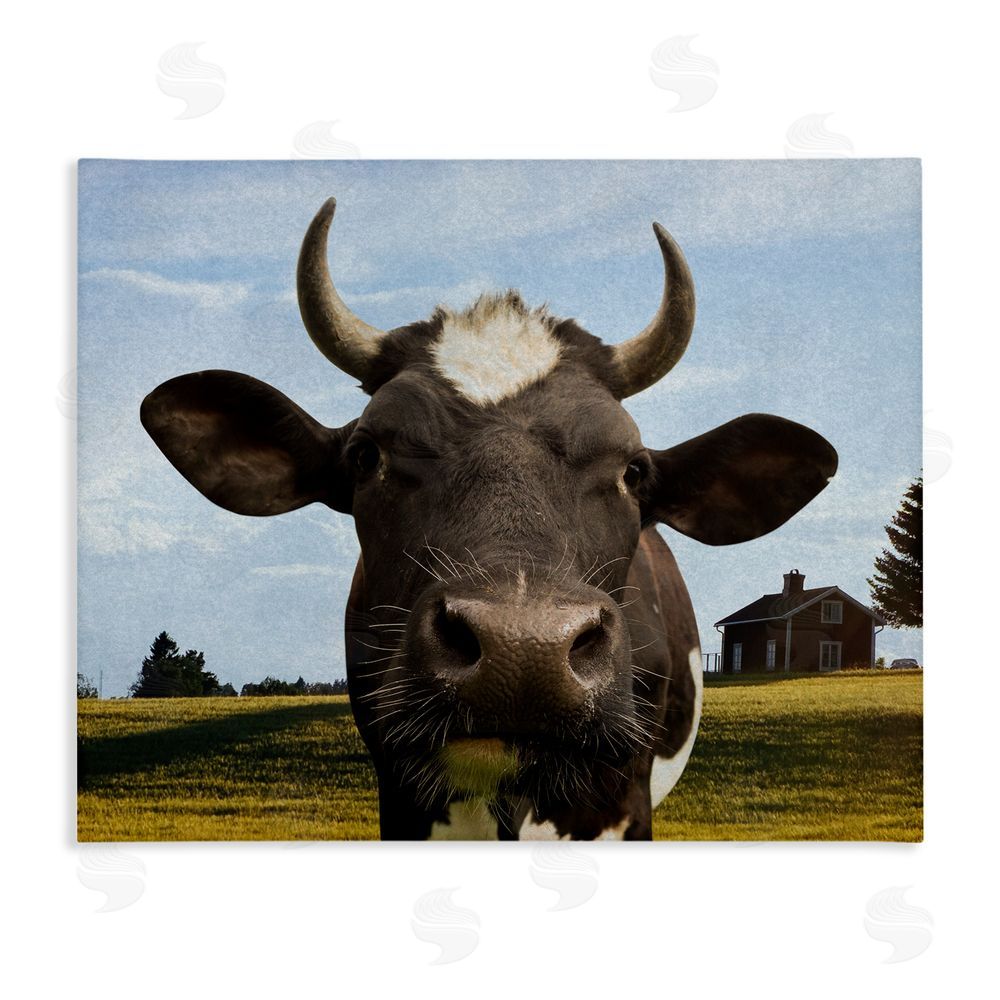 Marcus Prime Farm Cow with Curved Horns Stretched Canvas Wall Art Print