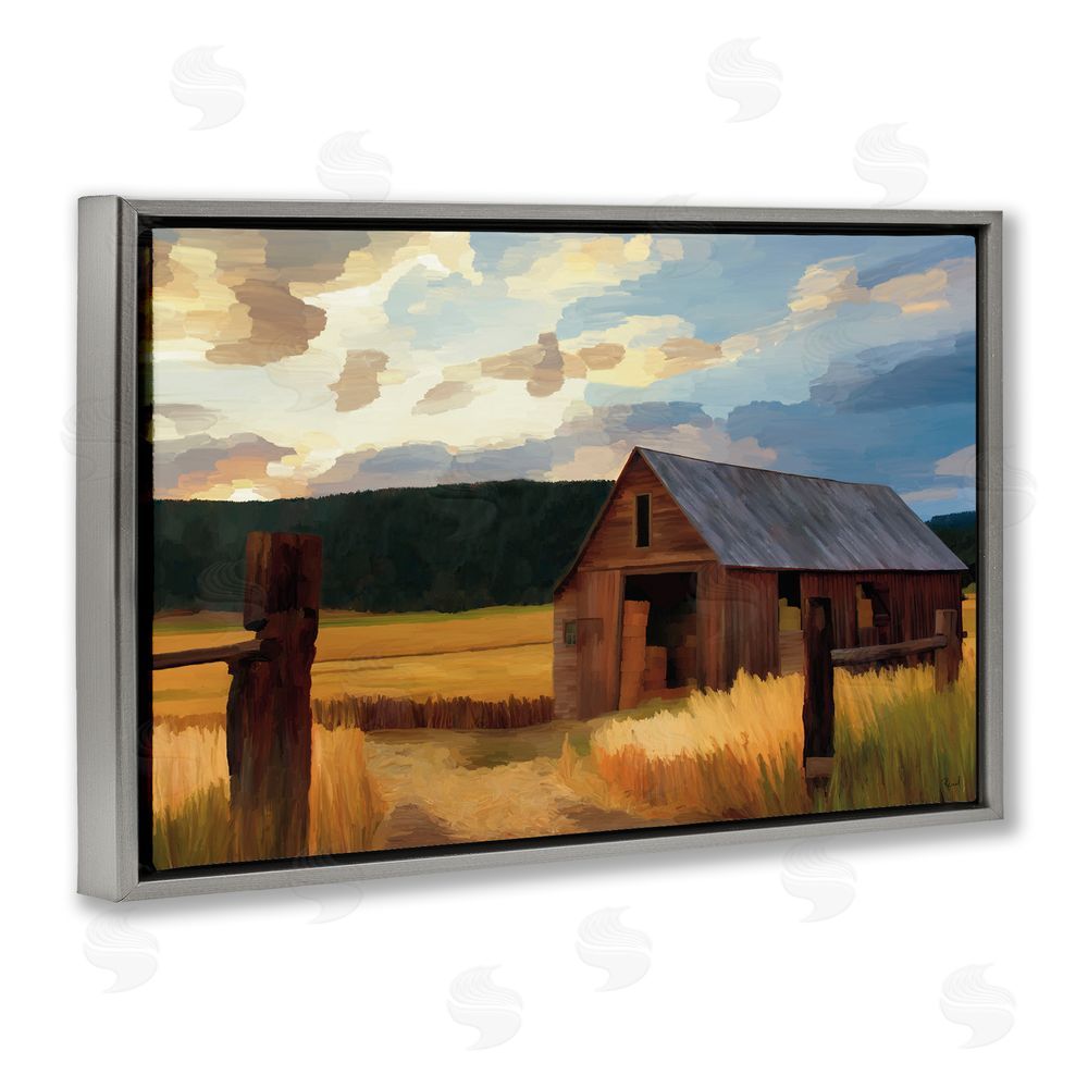 Renel Peters Harvest Time Autumn Barn Gray Floating Frame Canvas Wall Art Print