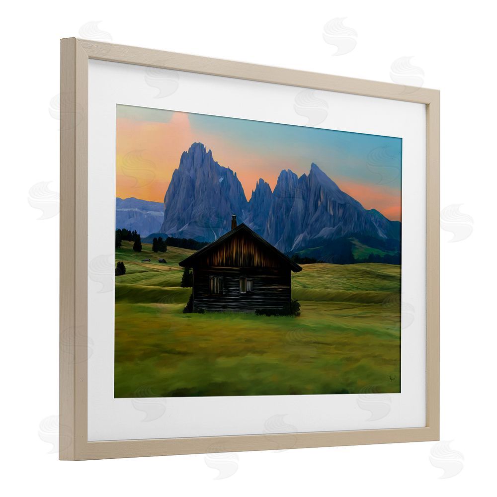 Renel Peters Solitary Cabin with Looming Cliffs Birch Framed Print Under Glass Wall Art
