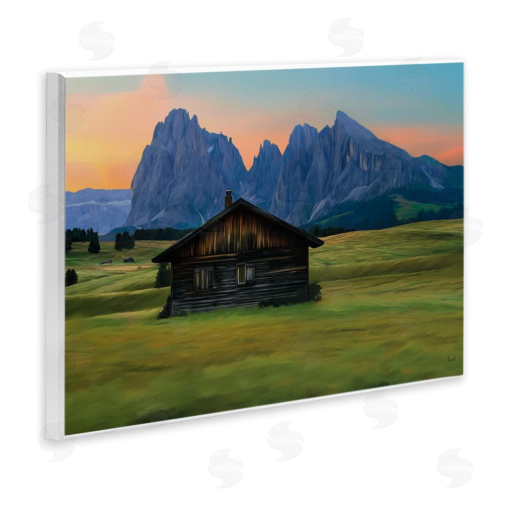 Renel Peters Solitary Cabin with Looming Cliffs Wall Plaque Art Print