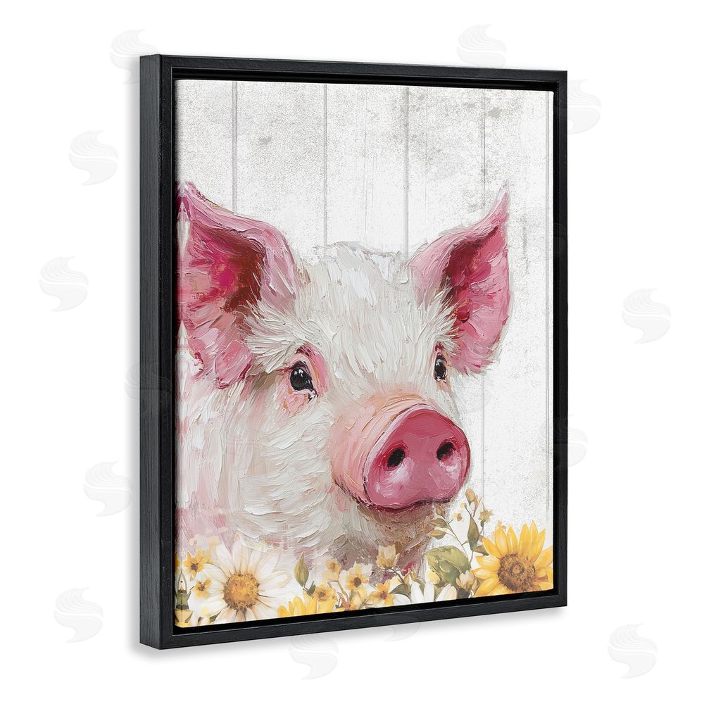 Christine Simpson Art Pig and Sunflowers Black Floating Frame Canvas Wall Art Print