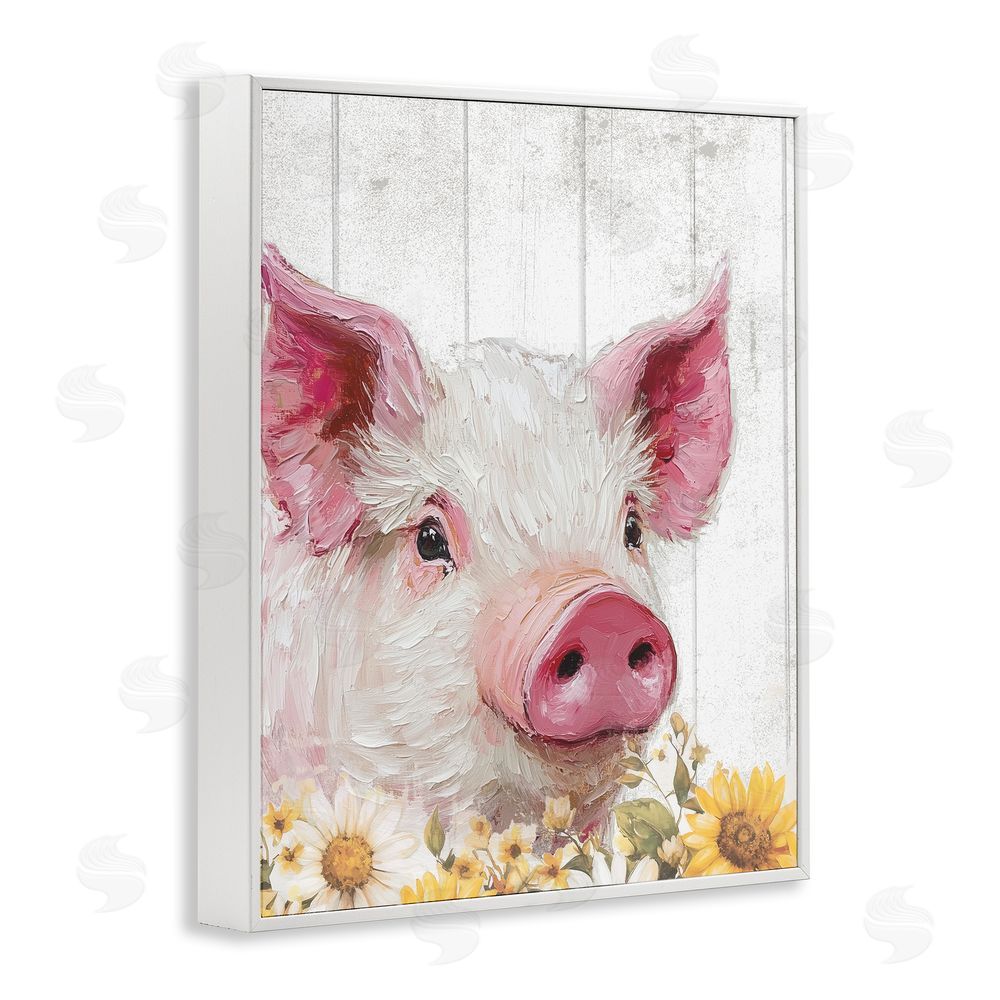 Christine Simpson Art Pig and Sunflowers White Framed Giclee Wall Art Print