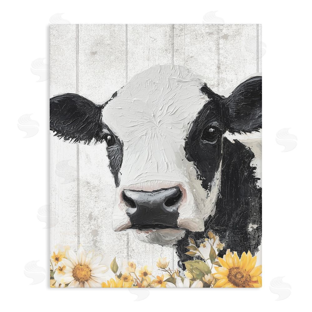 Christine Simpson Art Cow and Sunflowers Stretched Canvas Wall Art