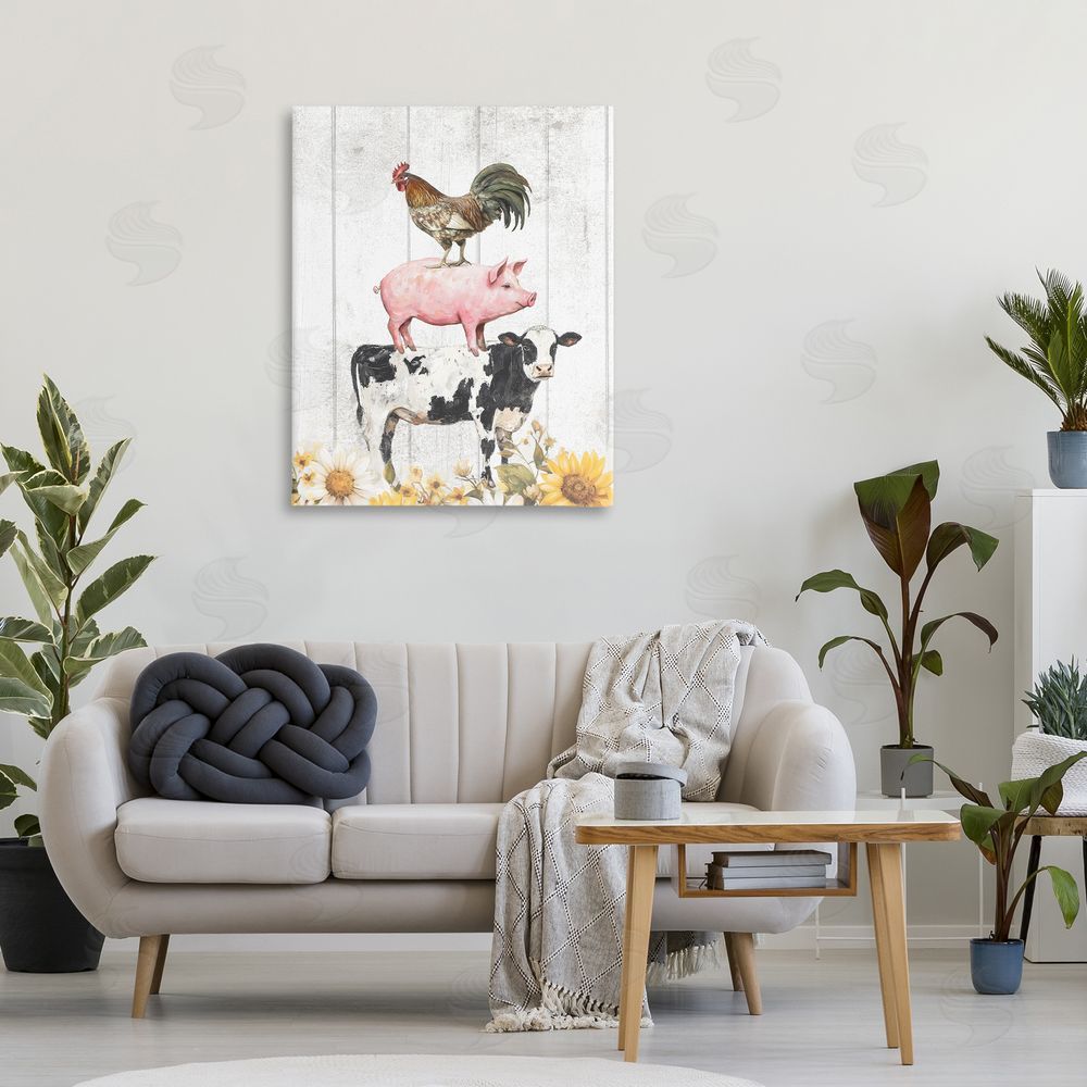 Christine Simpson Art Farm Animal Stack and Sunflowers Canvas Wall Art Print in Room