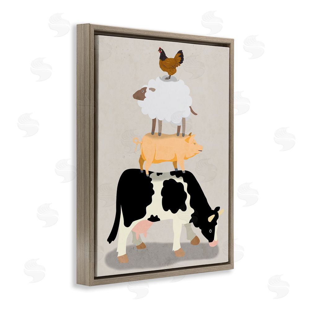 Marcus Prime Farm Stack over Beige Brown Floating Frame Canvas Wall Art Print