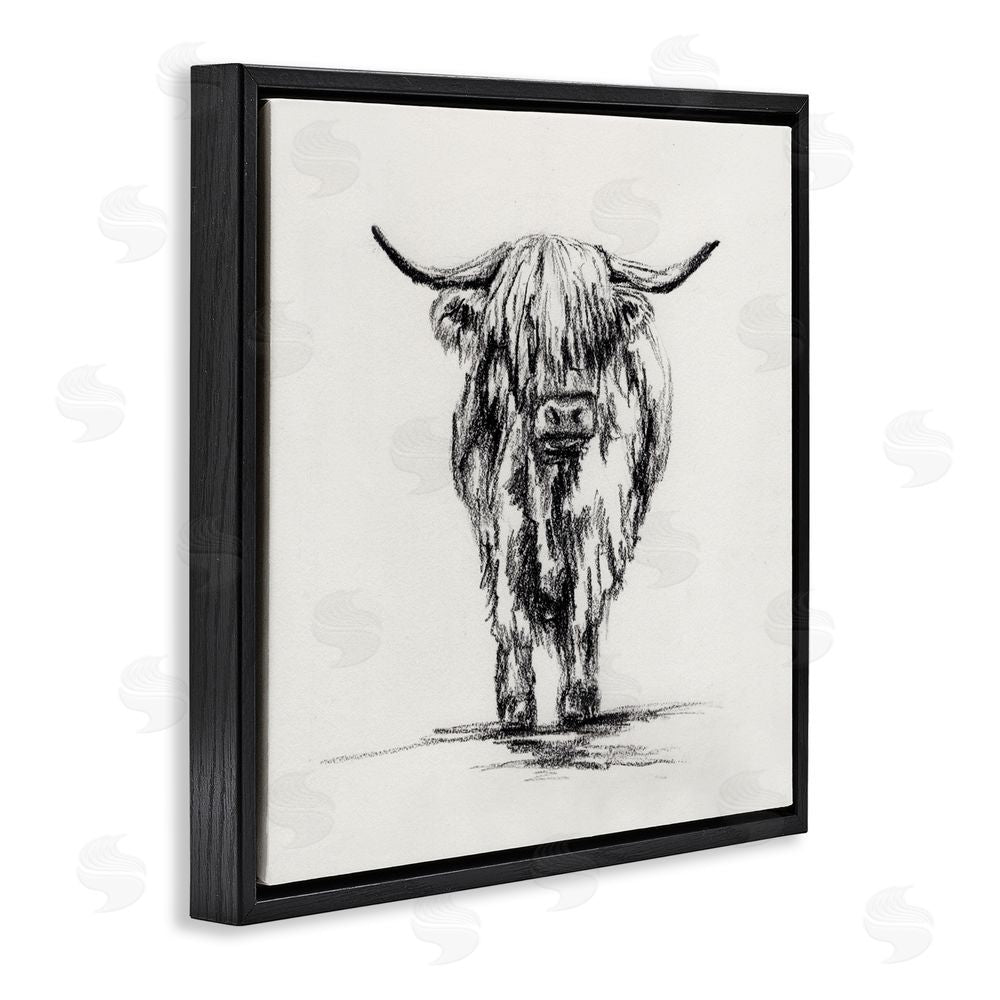 Leah Noel Art Highland Cow in Charcoal Black Floating Frame Canvas Wall Art Print