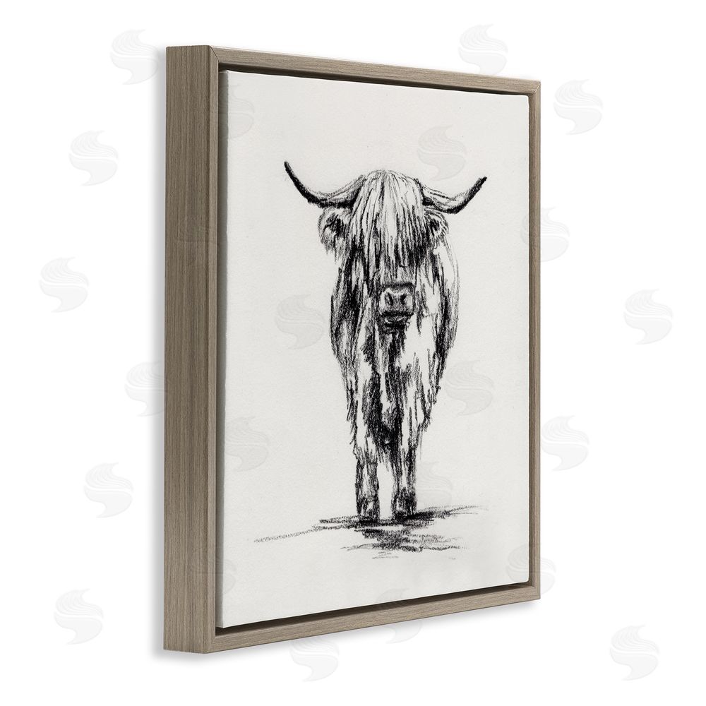 Leah Noel Art Highland Cow in Charcoal Brown Floating Frame Canvas Wall Art Print