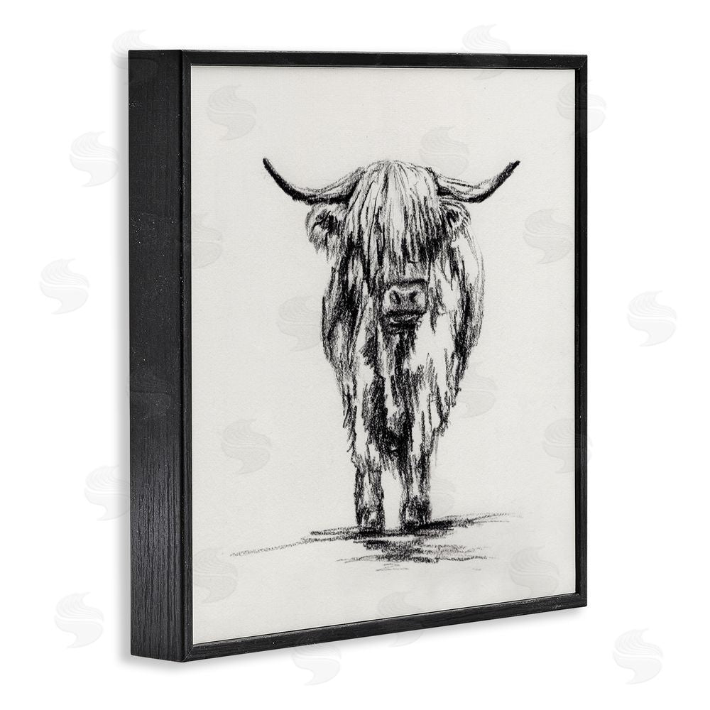 Leah Noel Art Highland Cow in Charcoal Black Framed Giclee Wall Art Print