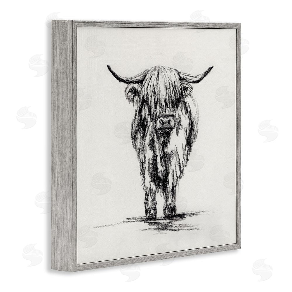 Leah Noel Art Highland Cow in Charcoal Gray Framed Giclee Wall Art Print