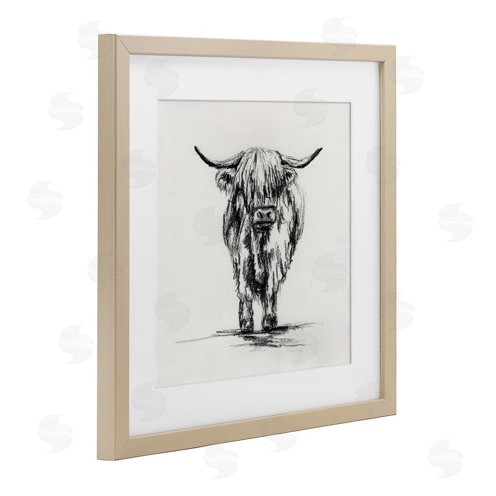 Leah Noel Art Highland Cow in Charcoal Birch Framed Print Under Glass Wall Art