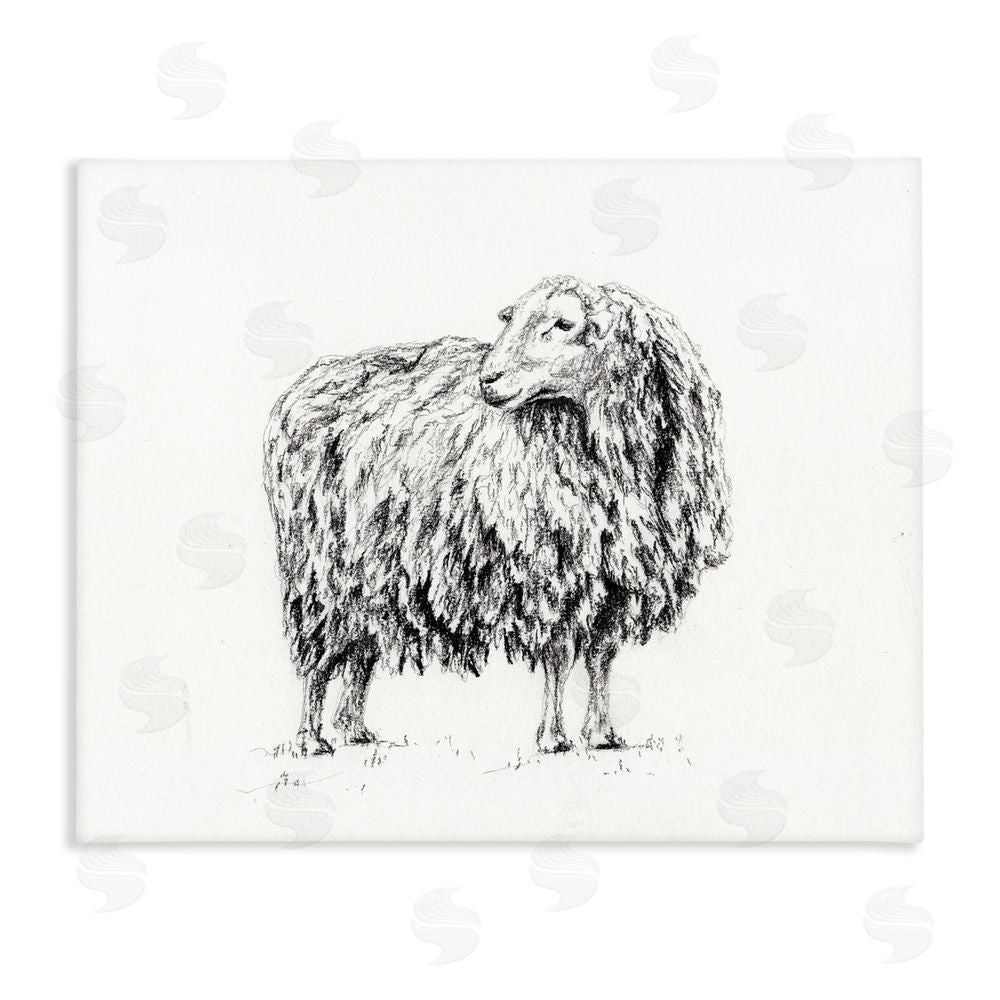 Leah Noel Art Sheep in Charcoal Stretched Canvas Wall Art Print
