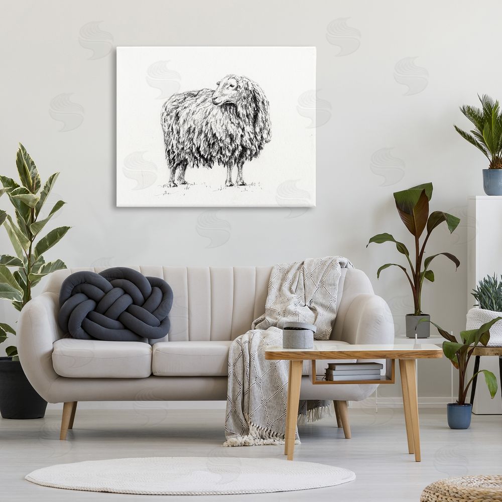 Leah Noel Art Sheep in Charcoal Stretched Canvas Wall Art in Room
