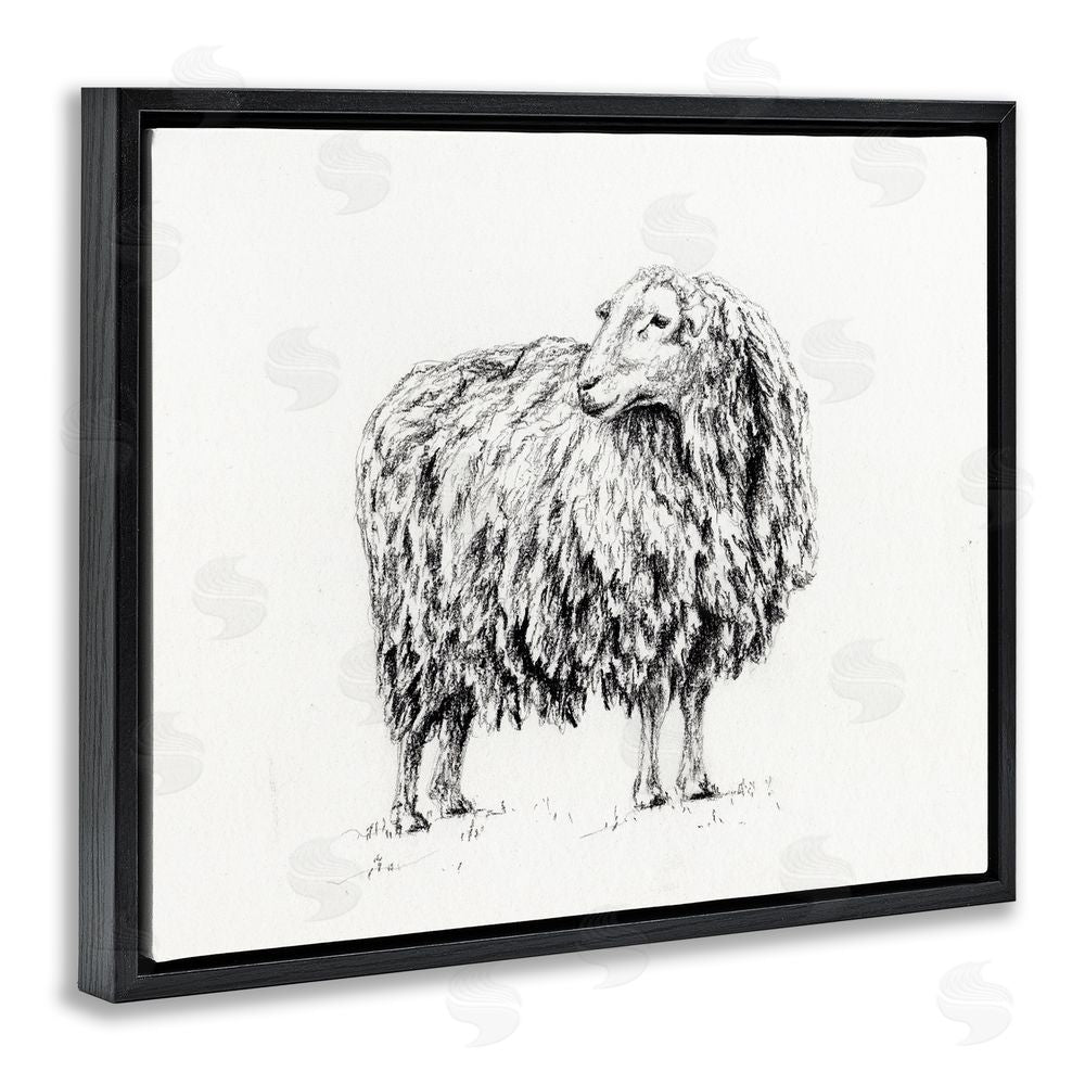 Leah Noel Art Sheep in Charcoal Black Floating Frame Canvas Wall Art Print