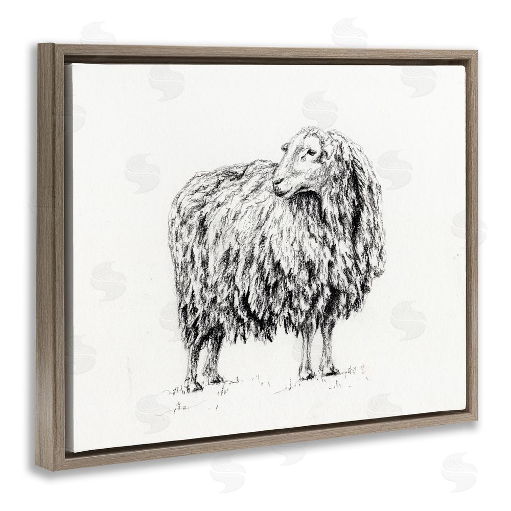 Leah Noel Art Sheep in Charcoal Brown Floating Frame Canvas Wall Art Print