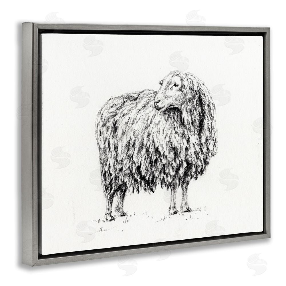 Leah Noel Art Sheep in Charcoal Gray Floating Frame Canvas Wall Art Print