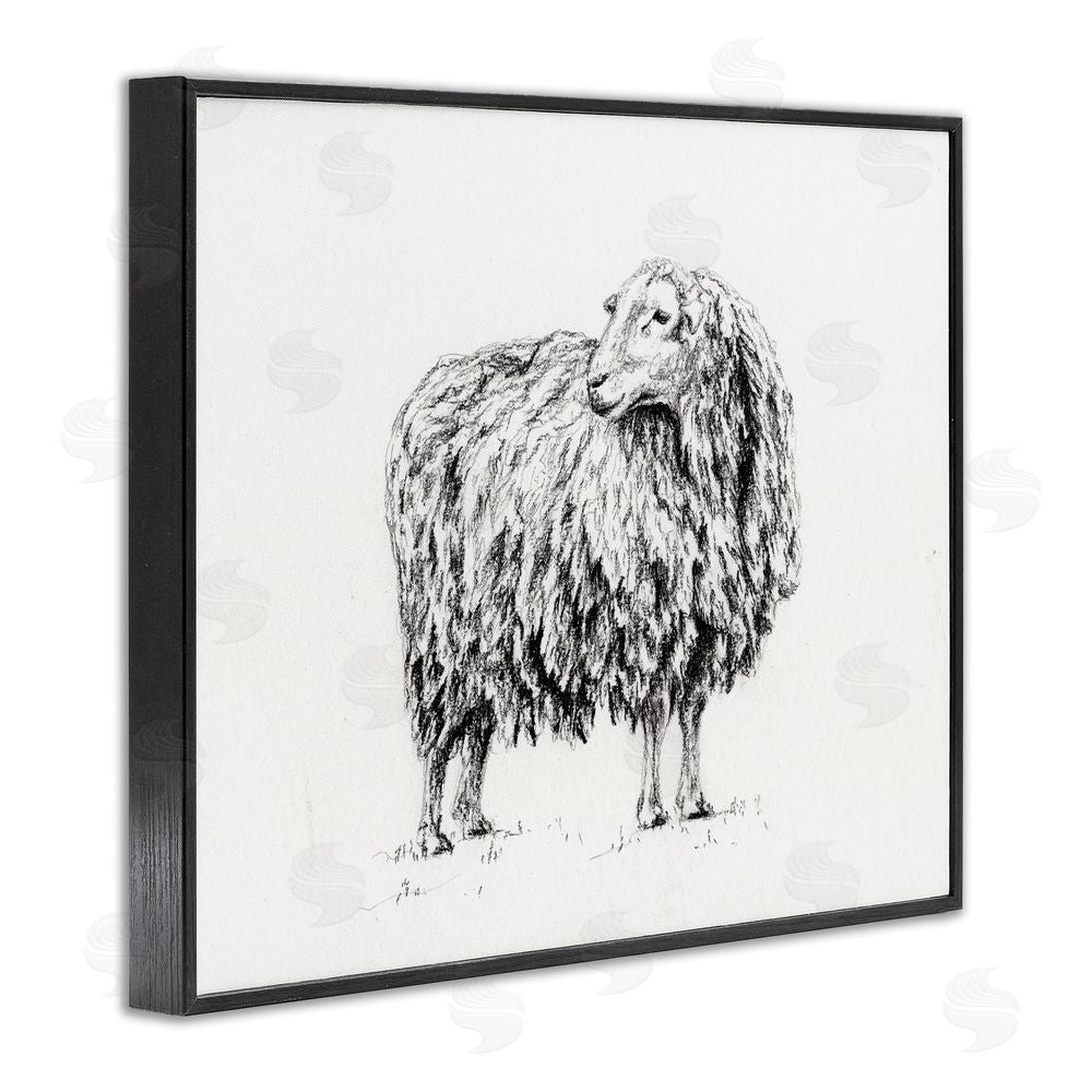 Leah Noel Art Sheep in Charcoal Black Framed Giclee Wall Art Print