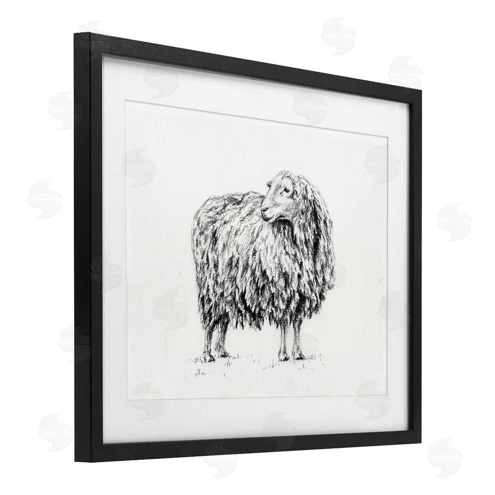 Leah Noel Art Sheep in Charcoal Black Framed Print Under Glass Wall Art