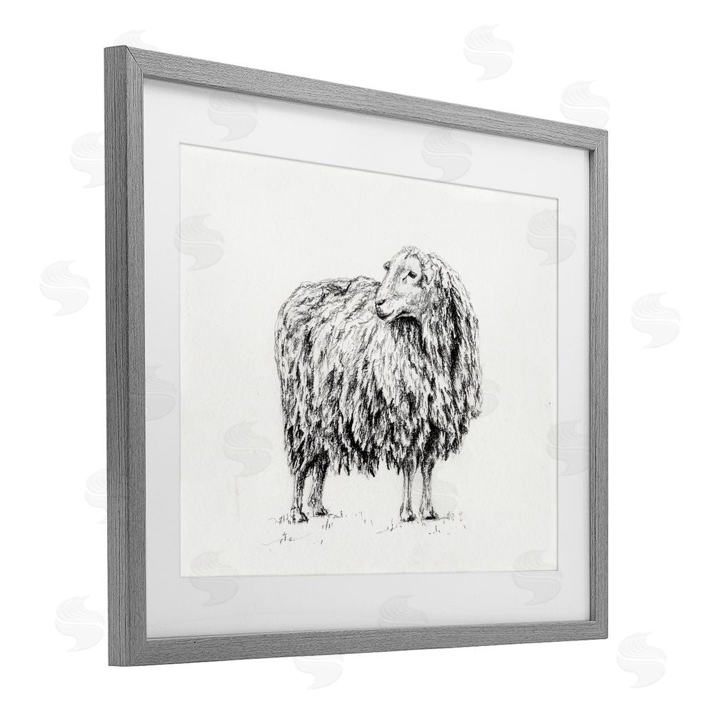 Leah Noel Art Sheep in Charcoal Gray Framed Print Under Glass Wall Art