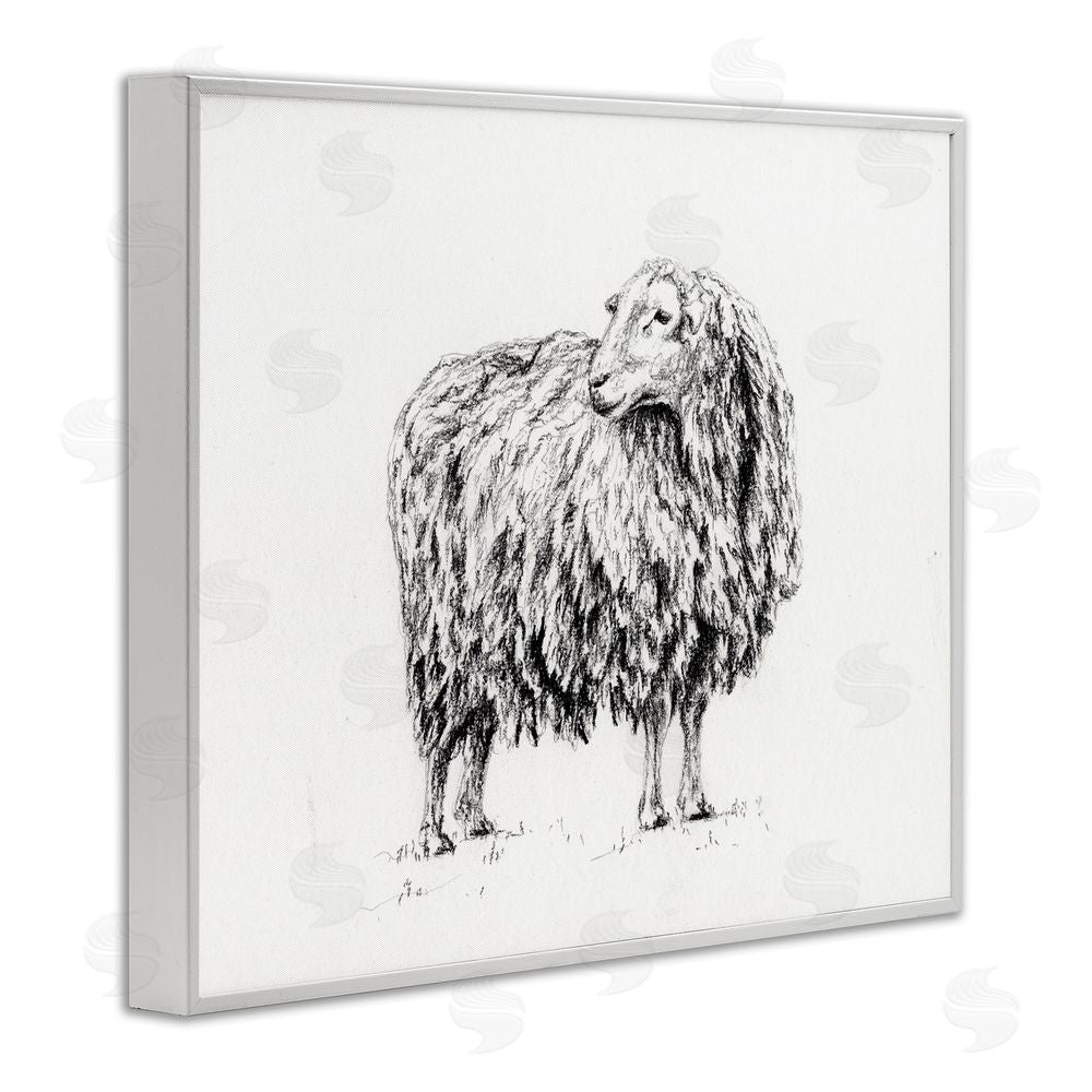Leah Noel Art Sheep in Charcoal White Framed Giclee Wall Art Print