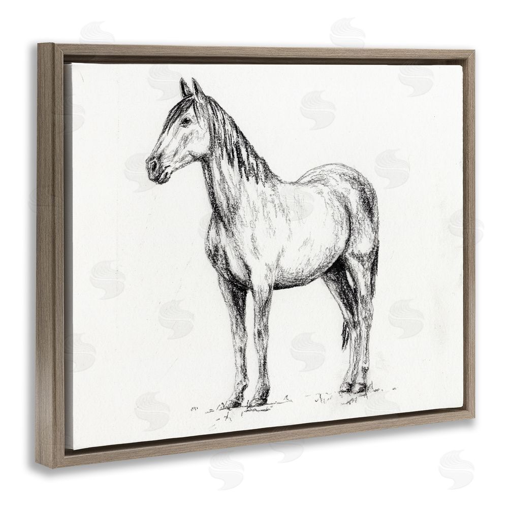 Leah Noel Art Horse In Charcoal Brown Floating Frame Canvas Wall Art Print