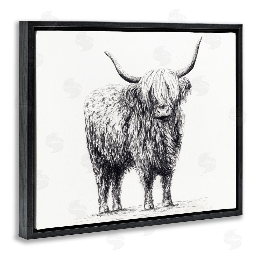 Leah Noel Art Highland Cow in Charcoal Black Floating Frame Canvas Wall Art Print