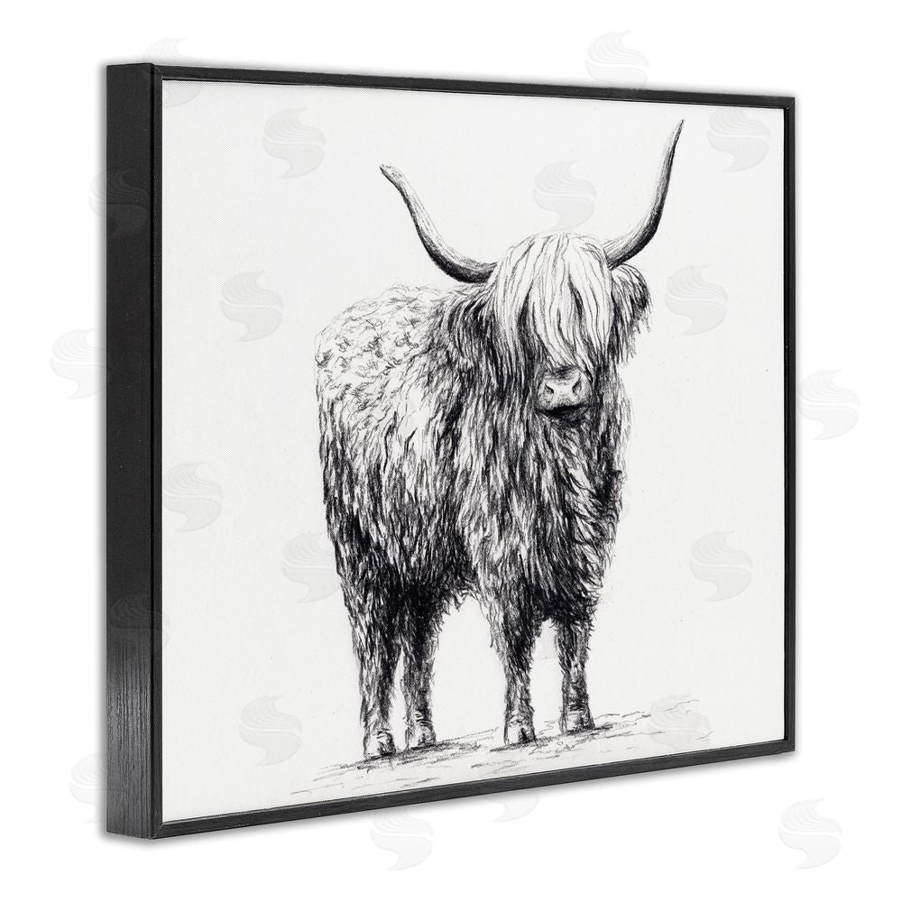 Leah Noel Art Highland Cow in Charcoal Black Framed Giclee Wall Art Print